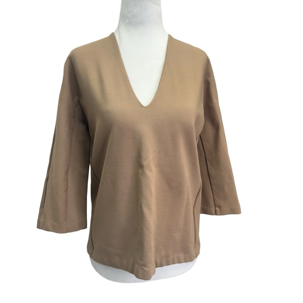 Oak + Fort 💜 Beige V-Neck 3/4 Sleeve Top Size S
